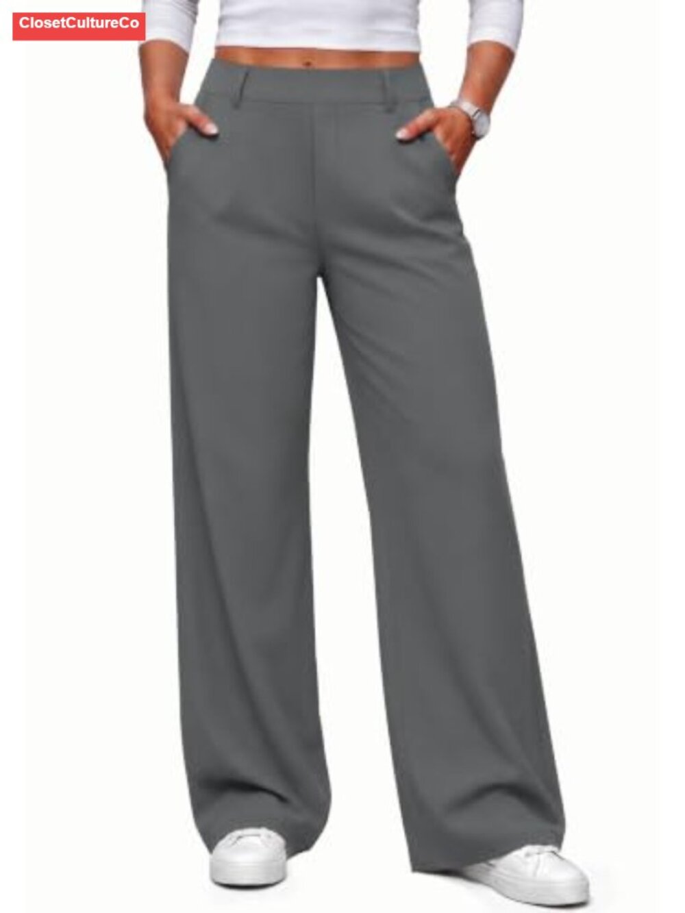 Women's Wide Leg Pants Business Casual High Waist Pull On Trousers